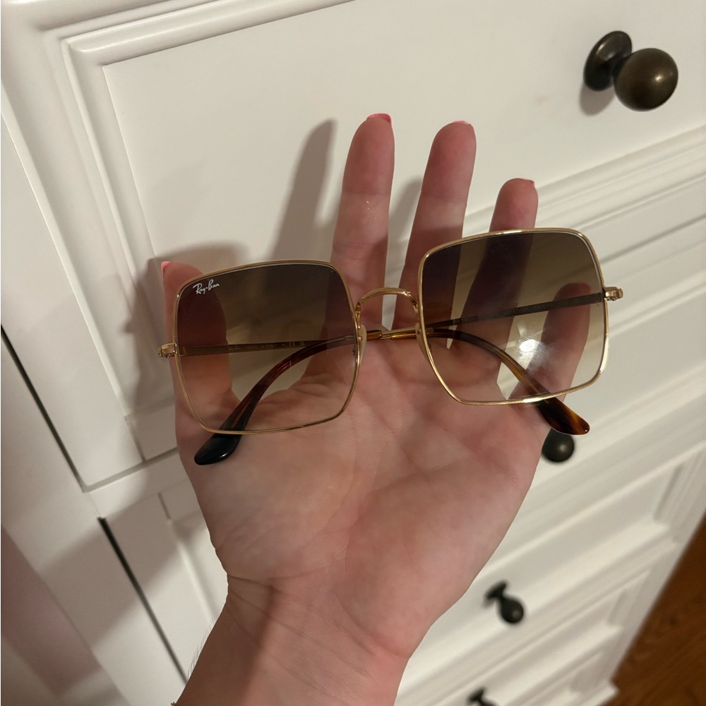 Ray-Ban Gold and Brown Square Sunglasses